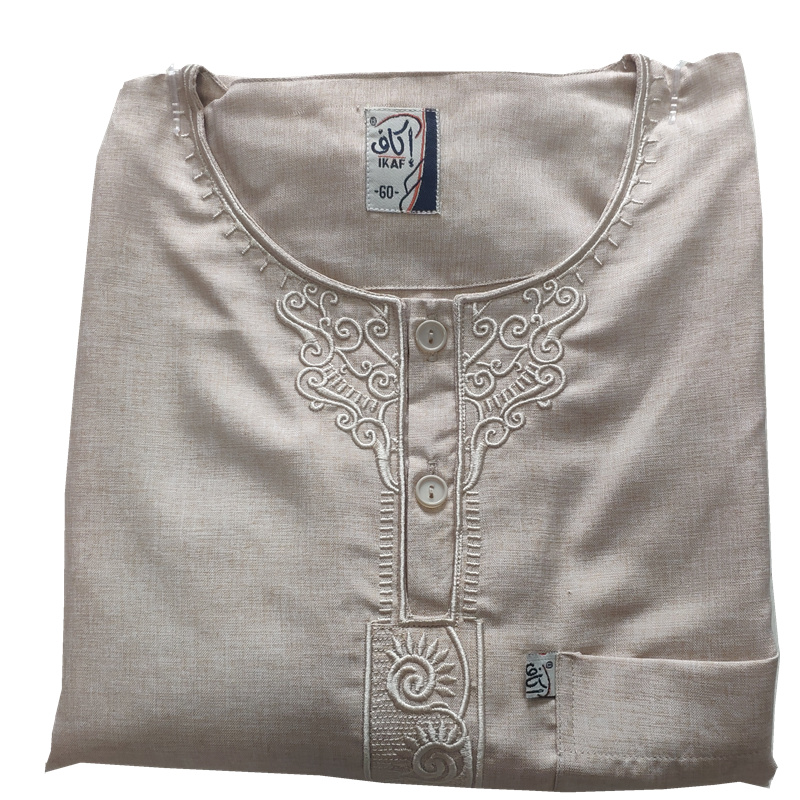Wholesale Half sleeves Non-collar embroidery Thobe Islamic Clothing men Thawb jubbah